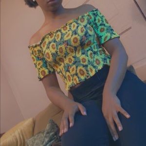 Cute off the shoulder sunflower top